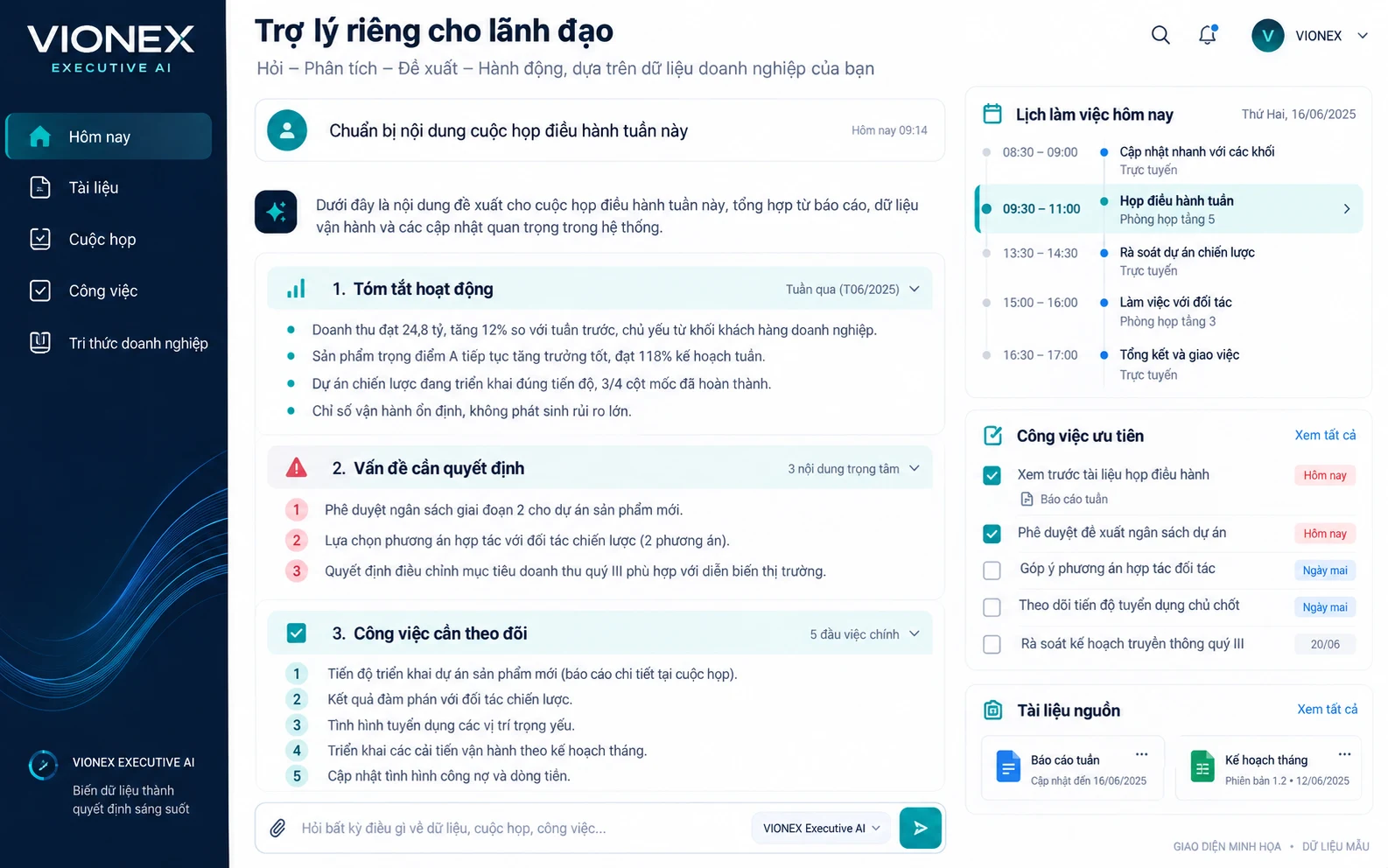 Giao diện minh họa VIONEX EXECUTIVE AI